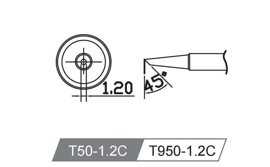 Atten T50-1.2C. Картридж-наконечник для GT-Y50, косой срез 1.2мм, 45 град.