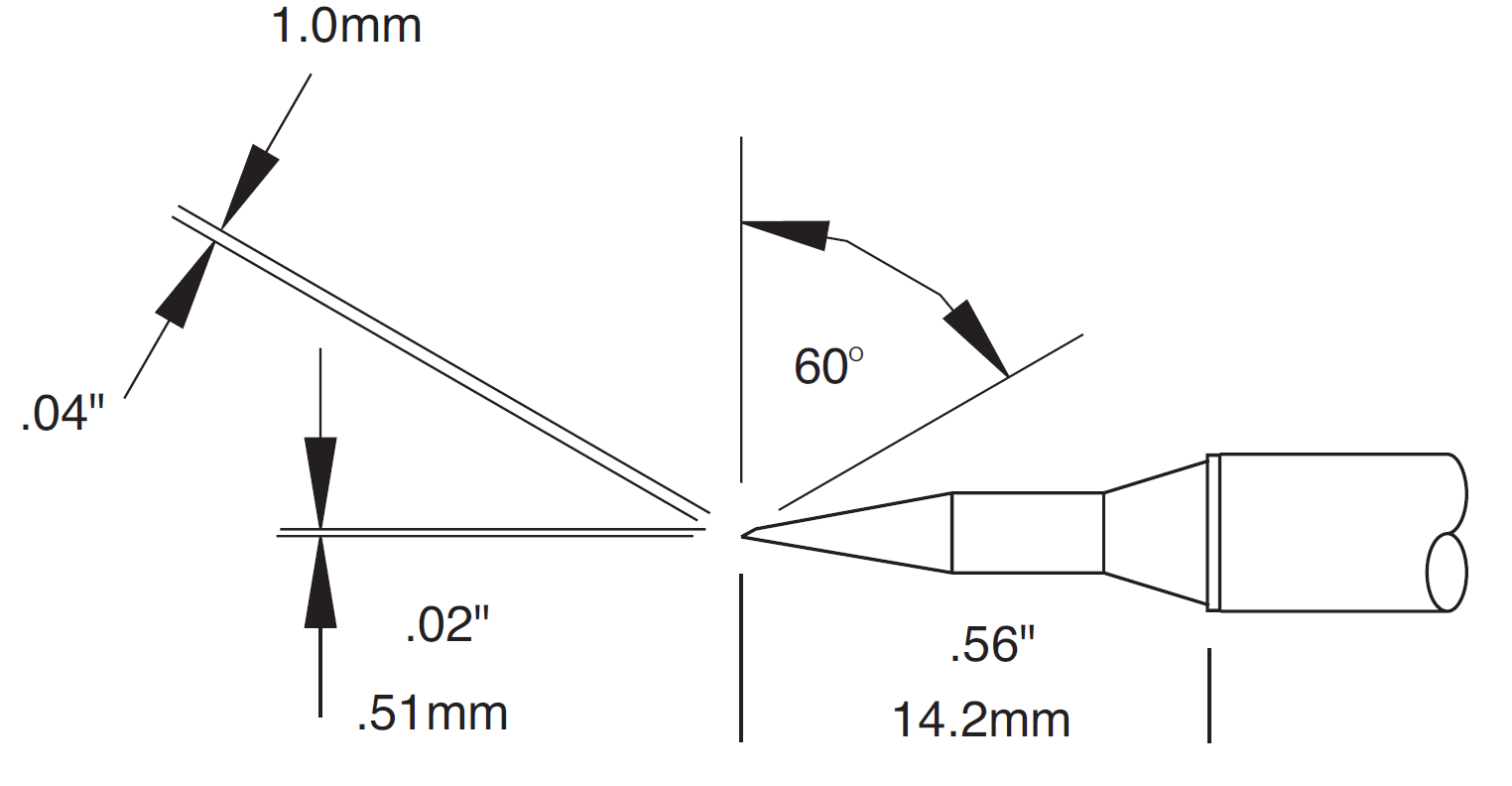 METCAL STTC-146. Картридж-наконечник для MX, скос 60° удлиненный 1.00х14.2мм