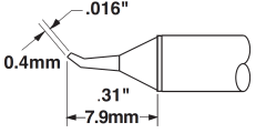 METCAL CVC-7CN0004R. Картридж-наконечник для СV/MX, конус тонкий изогнутый 30° 0.4х7.9мм (замена STTC-126)