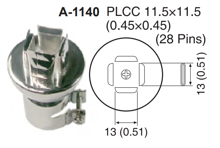 Atten A-1140 ROHS. Насадка-сопло A1140, PLCC 28, 11.5x11.5мм
