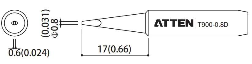Atten T900-0.8D. Наконечник для ST-60/80/965, клиновидный 0.8 х 17мм