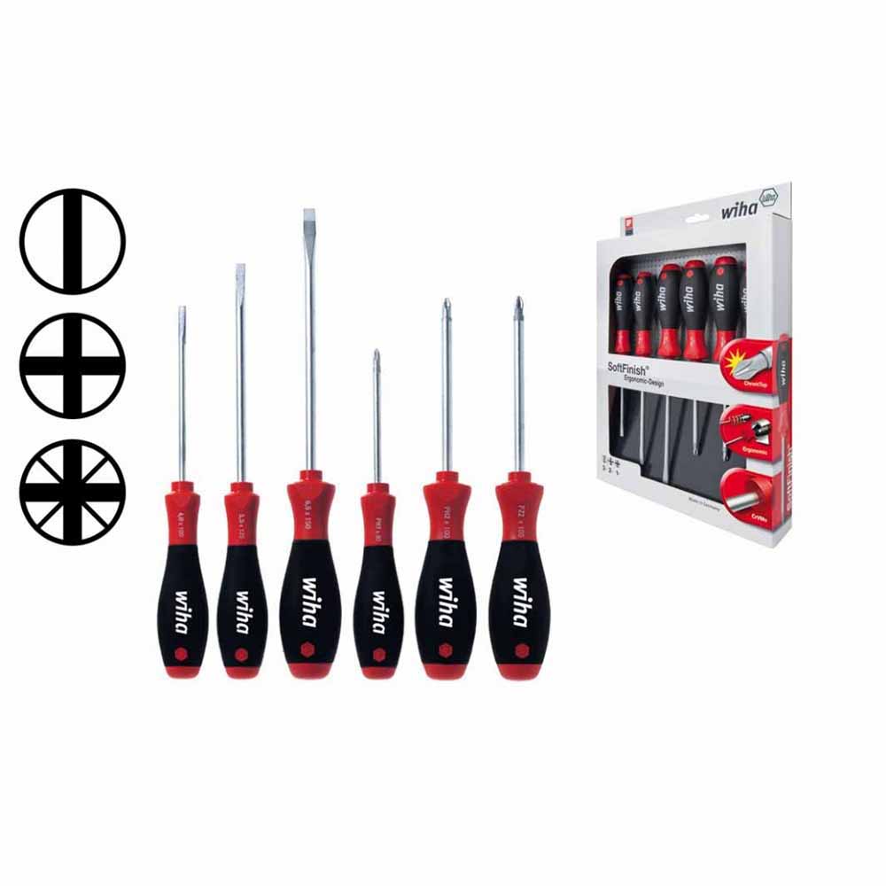WIHA 26113, Набор отверток SoftFinish SL/PH/PZ (6 предм.), кругл. жало, серия 302HK6 01
