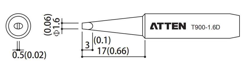 Atten T900-1.6D. Наконечник для ST-60/80/965, клиновидный 1.6 х 17мм