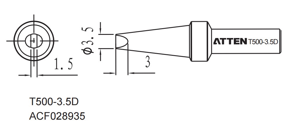 Atten T500-3.5D. Наконечник для ST-1503, клиновидный 3.5мм