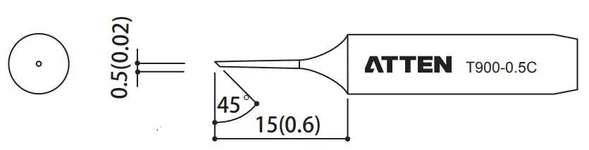 Atten T900-0.5C. Наконечник для ST-60/80/965, косой срез 0.5 х 15мм