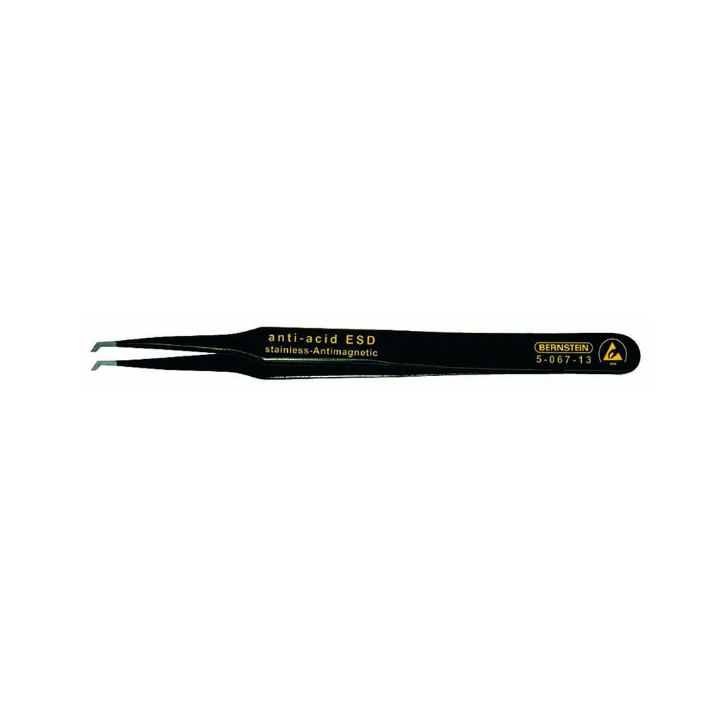 Bernstein 5-067-13. Пинцет прецизионный SMD ESD из нержавеющей стали прямой с изогнутыми захватами 120 мм (12 SA)