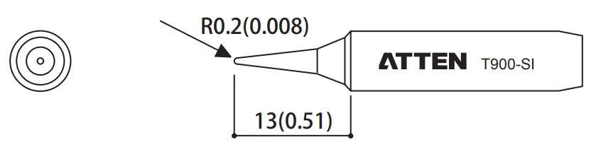 Atten T900-Si. Наконечник для ST-60/80/965, конус 0.4 х 13мм