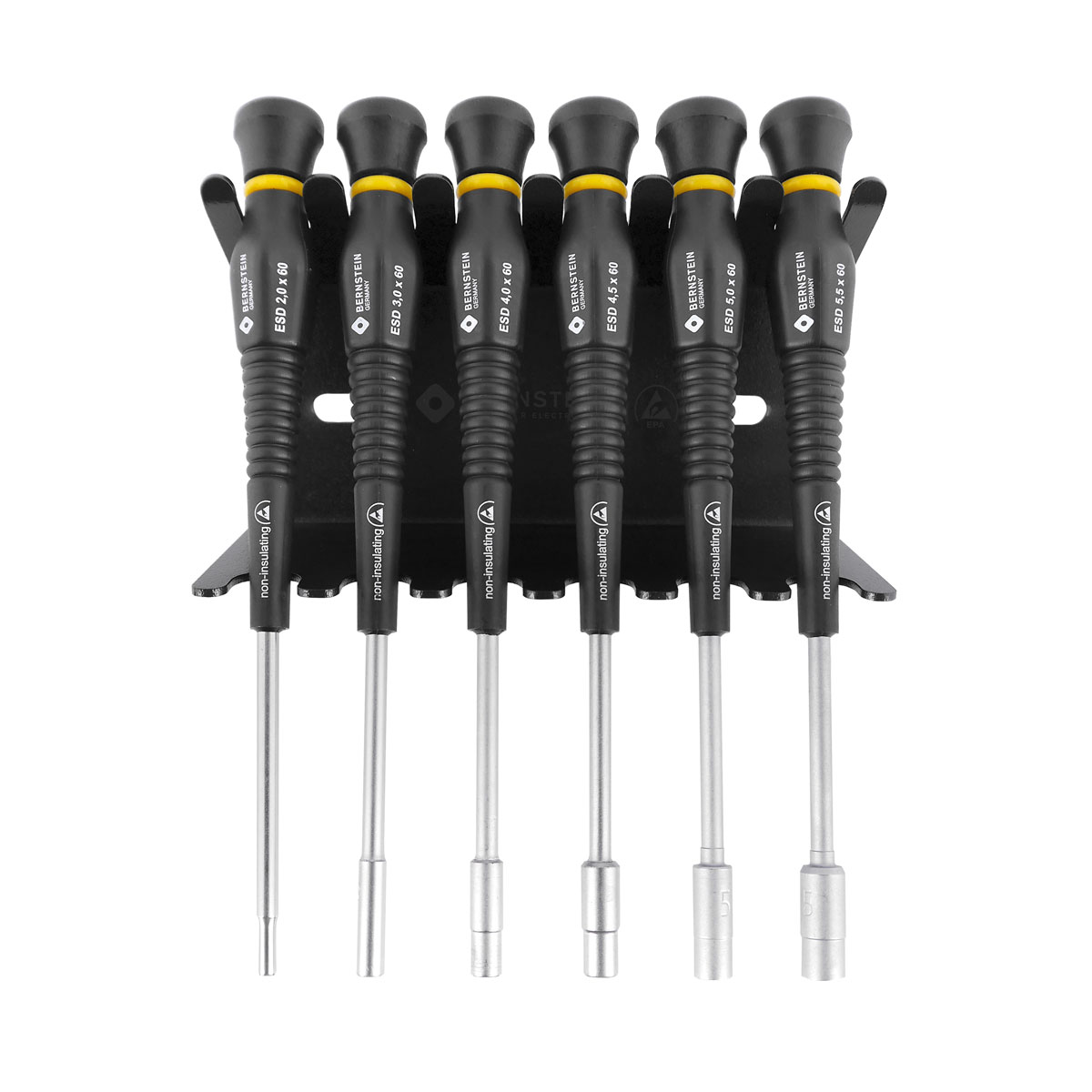 Bernstein 6-610. Набор отверток антистатических ESD (плоская) на пластиковом держателе (6 предметов)