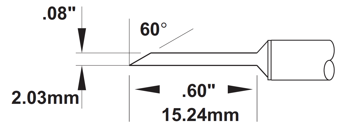 METCAL SMC-8HF6020S. Картридж-наконечник для СV/MX, миниволна 2.00х15.24мм (замена SMTC-8169V1)
