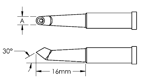 METCAL GT4-HF3025V. Наконечник GT4, миниволна, вогнут. изогн. RCH, 2.5X16.0MM, 30град.