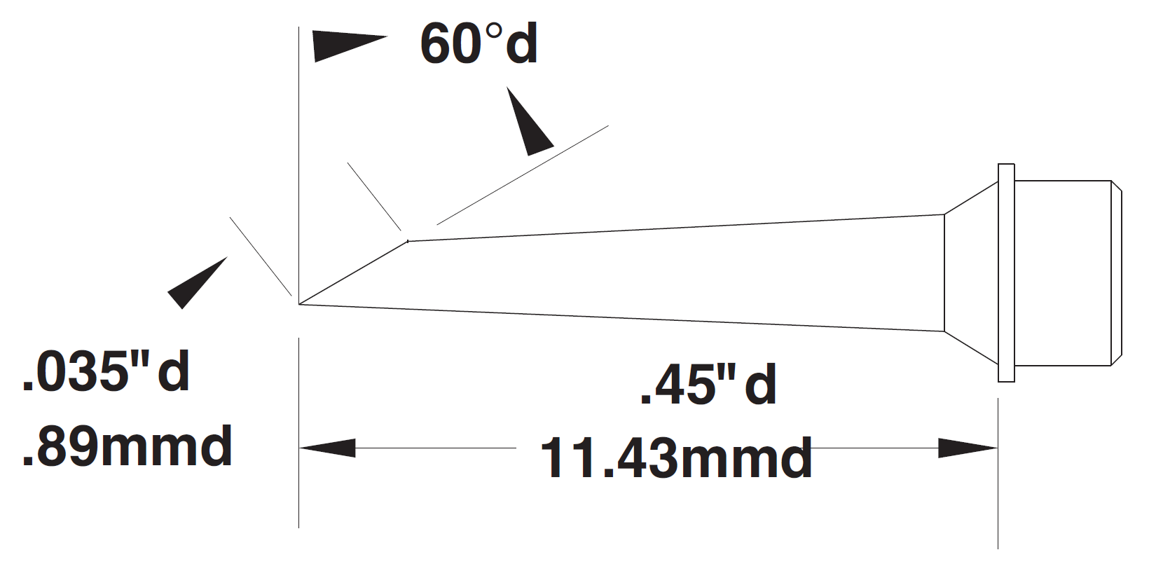 METCAL SMC-6HF6009S. Картридж-наконечник для СV/MX, миниволна 0.89х11.43мм (замена SMTC-0175)