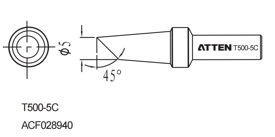 Atten T500-5C. Наконечник для ST-1503, косой срез 5.0мм