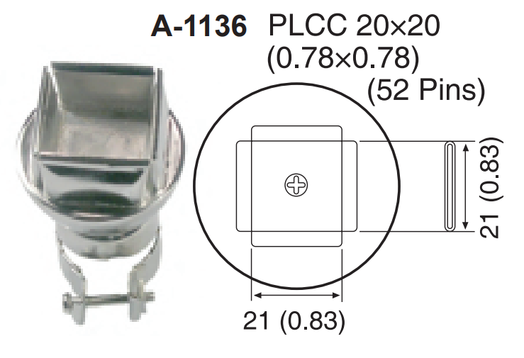 Atten A-1136 ROHS. Насадка-сопло A1136, PLCC 52, 20x20мм