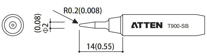Atten T900-SB. Наконечник для ST-60/80/965, конус тонкий 0.4 х 14мм