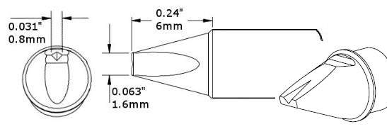 METCAL CVC-5VG0016P. Картридж-наконечник для СV/MX, клин с выемкой, 1.6х6мм