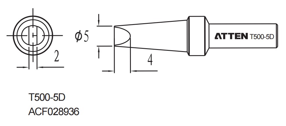 Atten T500-5D. Наконечник для ST-1503, клиновидный 5.0мм