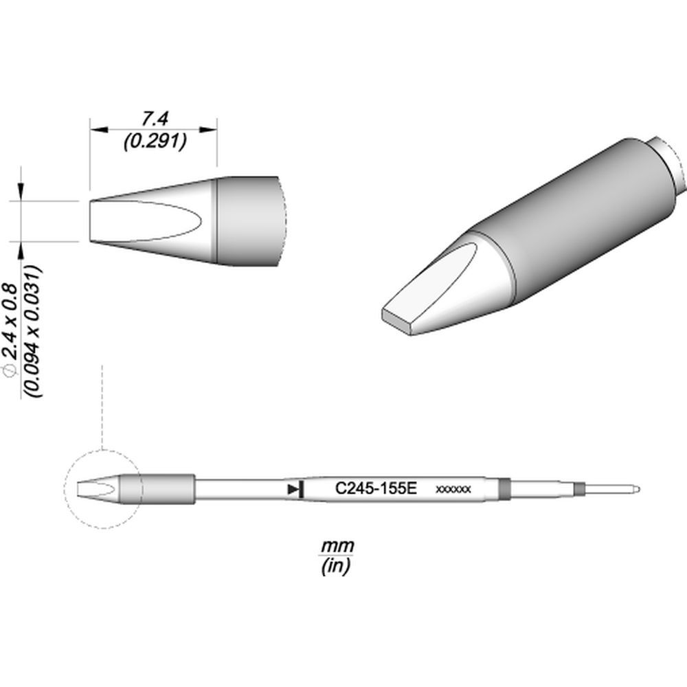Картридж-наконечник JBC C245-155E лопатка 2,4 х 0,8 мм (высокая теплопередача, усиленное покрытие)