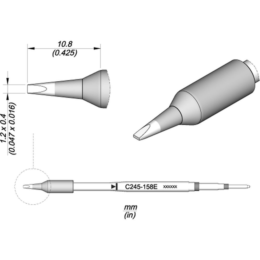 Картридж-наконечник JBC C245-158E лопатка 1,2 х 0,4 мм (увеличенное защитное покрытие)