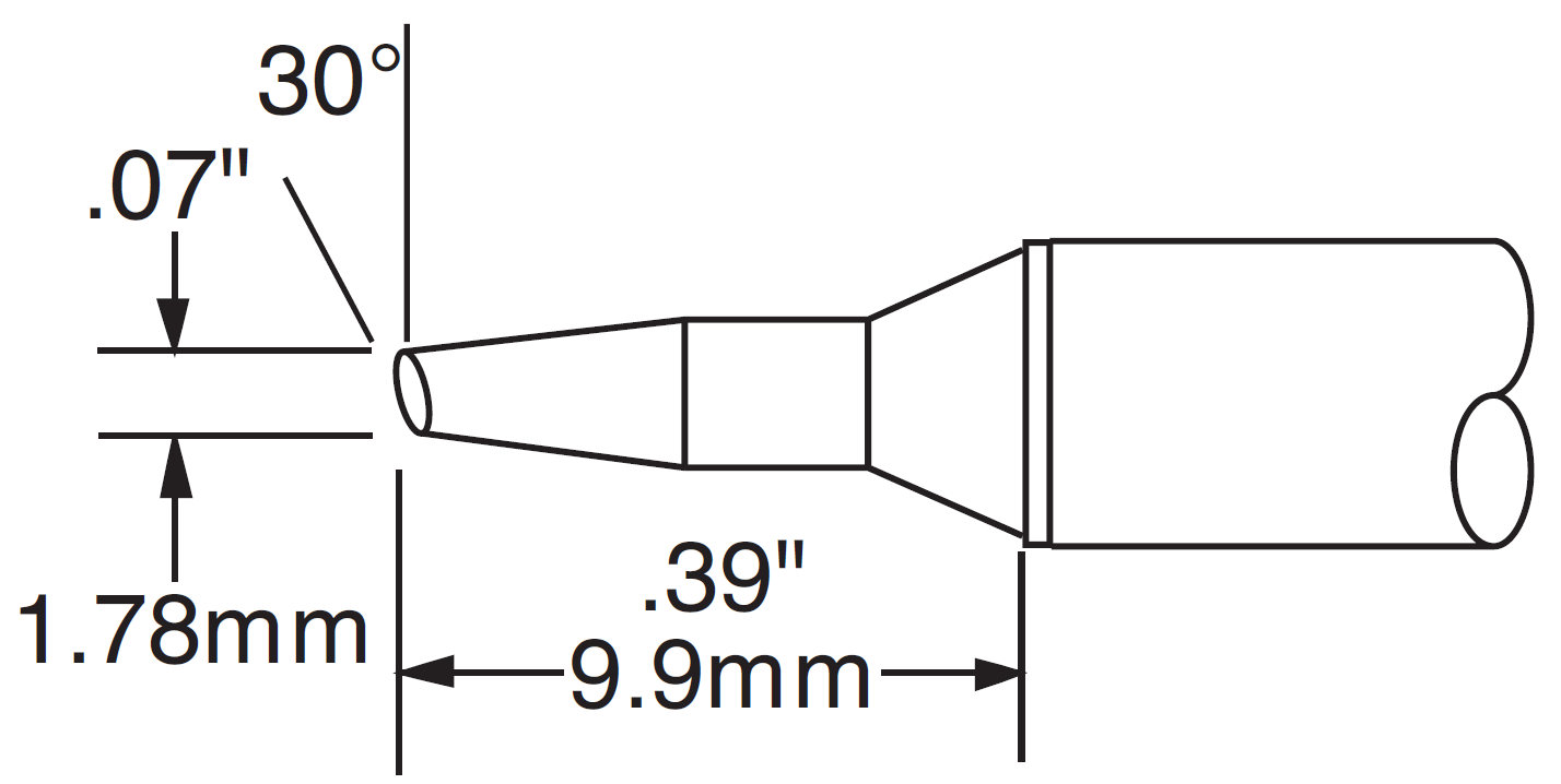 METCAL CVC-8BV6018S. Картридж-наконечник для СV/MX, скос 30° 1.78х9.9мм (замена STTC-835V1)