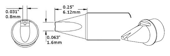METCAL CVC-5VG0016A. Картридж-наконечник для СV/MX, клин с выемкой, 1.6х6.12мм