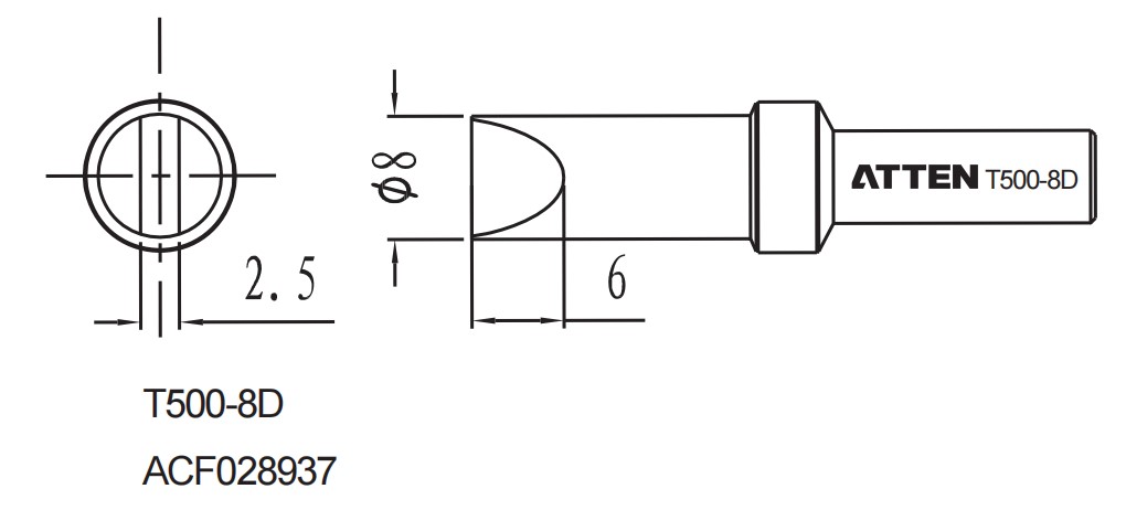 Atten T500-8D. Наконечник для ST-1503, клиновидный 8.0мм