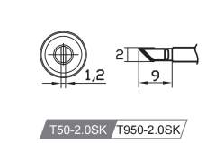 Atten T50-2.0SK. Картридж-наконечник для GT-Y50, ножевидный 2.0 х 9мм