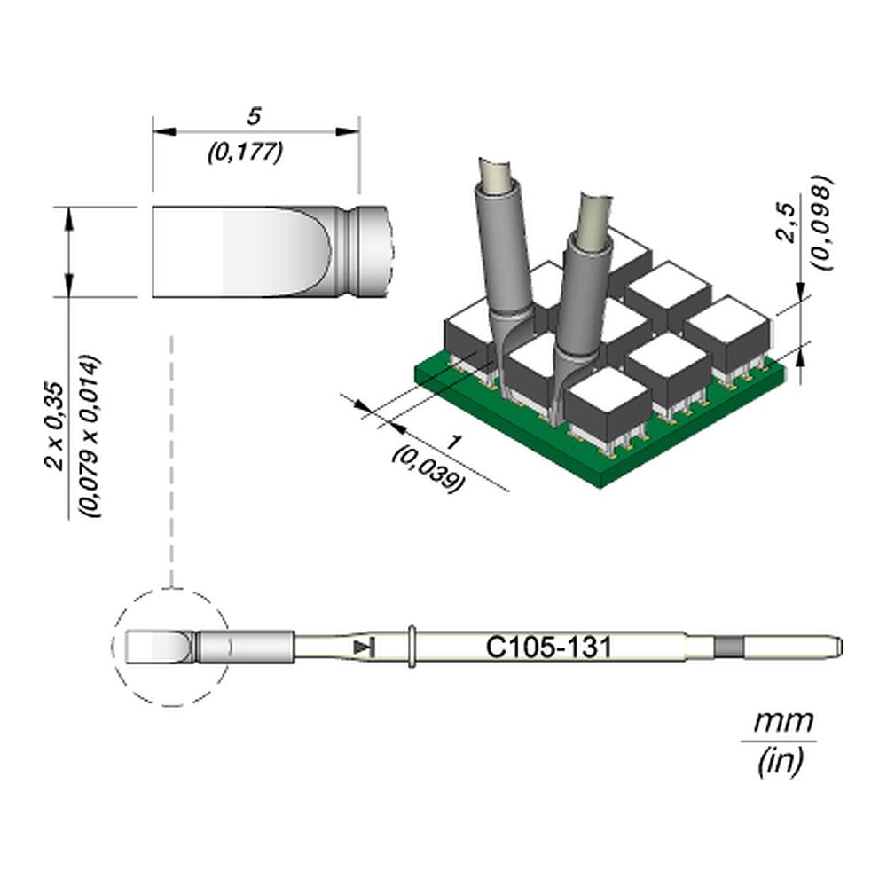 Наконечник JBC C105-131 клиновидный 2,0 х 0,35 мм (высокая теплопередача)