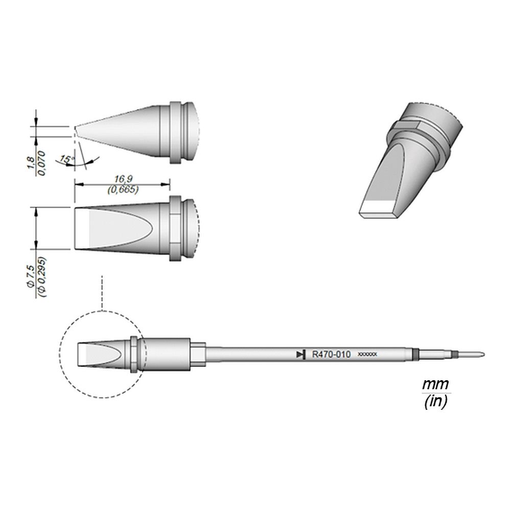 Наконечник JBC R470-025 клиновидный 7,5 х 1,8 мм